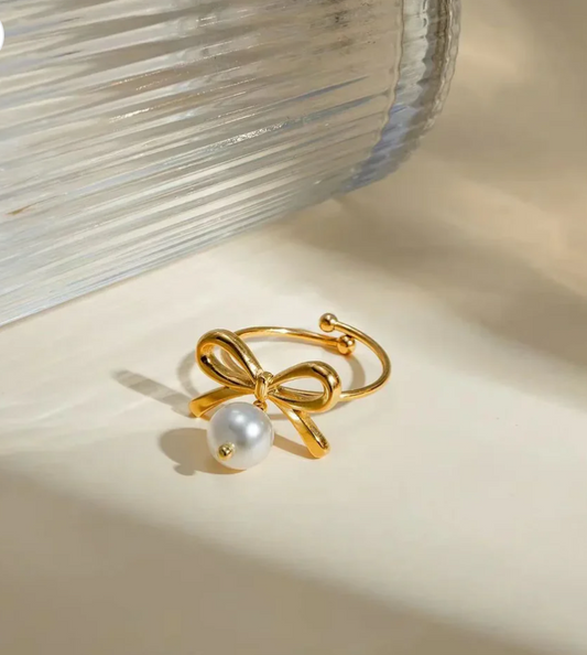 Pearl Bow Adjustable Ring